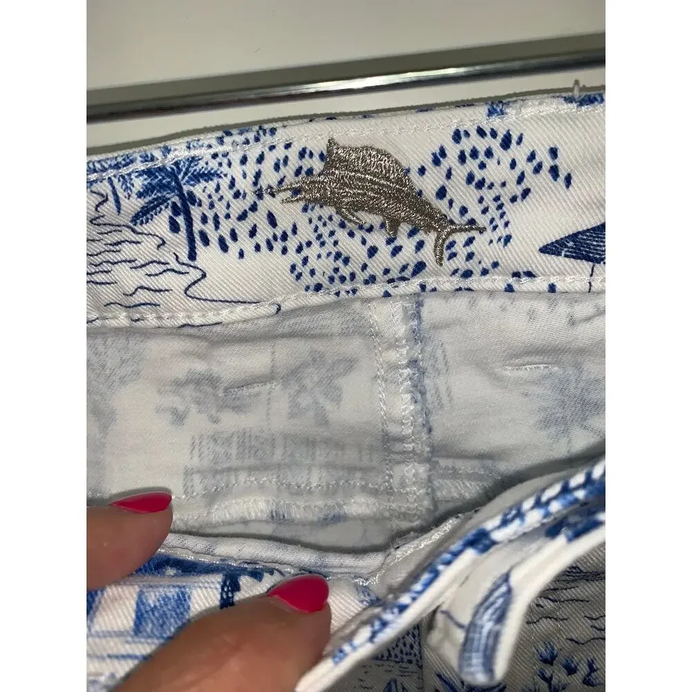 Tommy Bahama‎ Women's Beach Hut Print Cropped Jeans Size 31x24 Multicolor